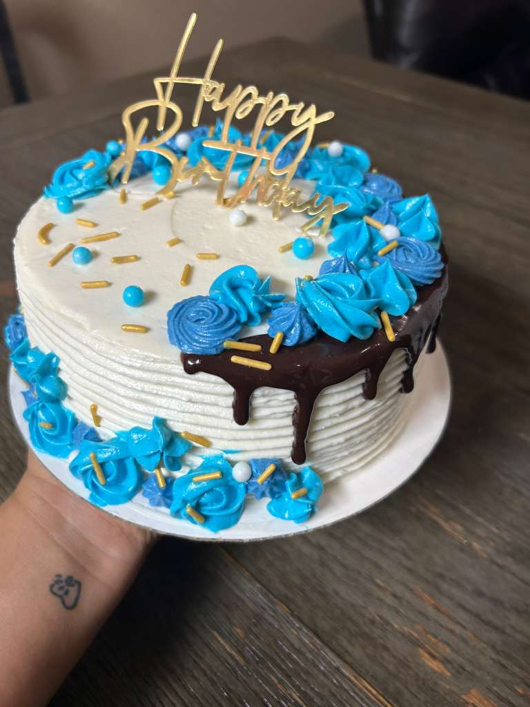 Blue drip birthday cake